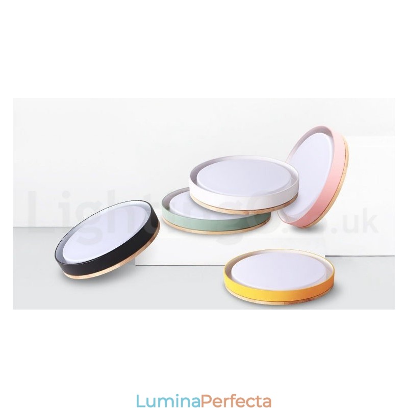 Plafoniera circulară din lemn în mai multe culori, reglabilă, cu abajur din acril, în stil nordic