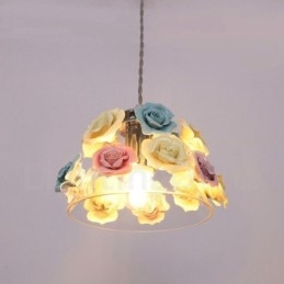 Lampă de tavan cu flori de macaron în mai multe culori, cu abajur din sticlă