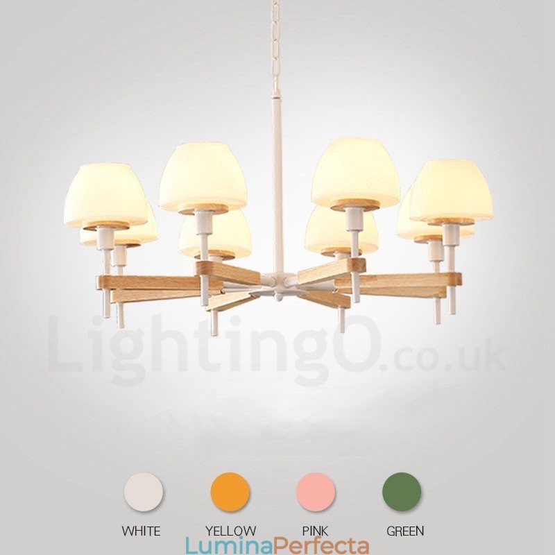 6 lumini 8 lumini multi culori din lemn de macaron pandantiv cu nuante de sticla candelabru stil nordic
