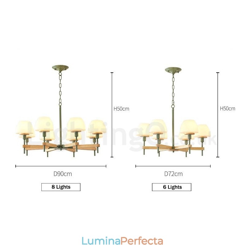 6 lumini 8 lumini multi culori din lemn de macaron pandantiv cu nuante de sticla candelabru stil nordic