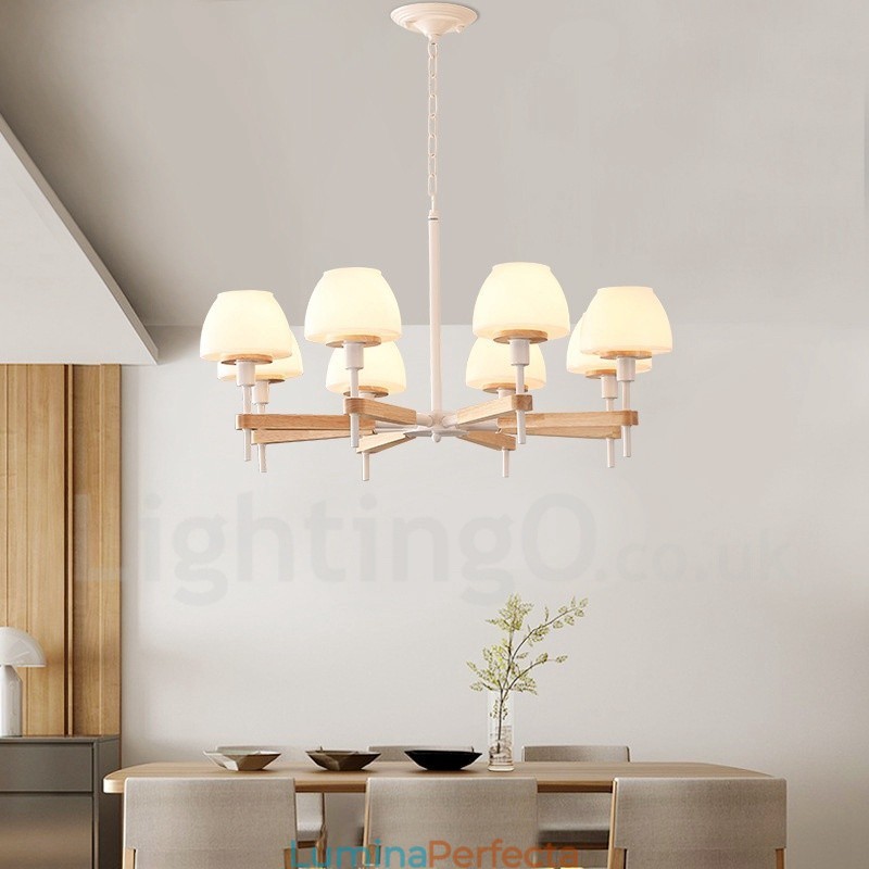 6 lumini 8 lumini multi culori din lemn de macaron pandantiv cu nuante de sticla candelabru stil nordic