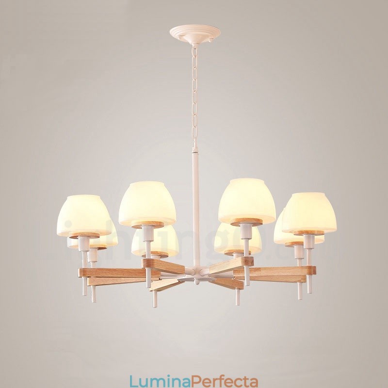 6 lumini 8 lumini multi culori din lemn de macaron pandantiv cu nuante de sticla candelabru stil nordic