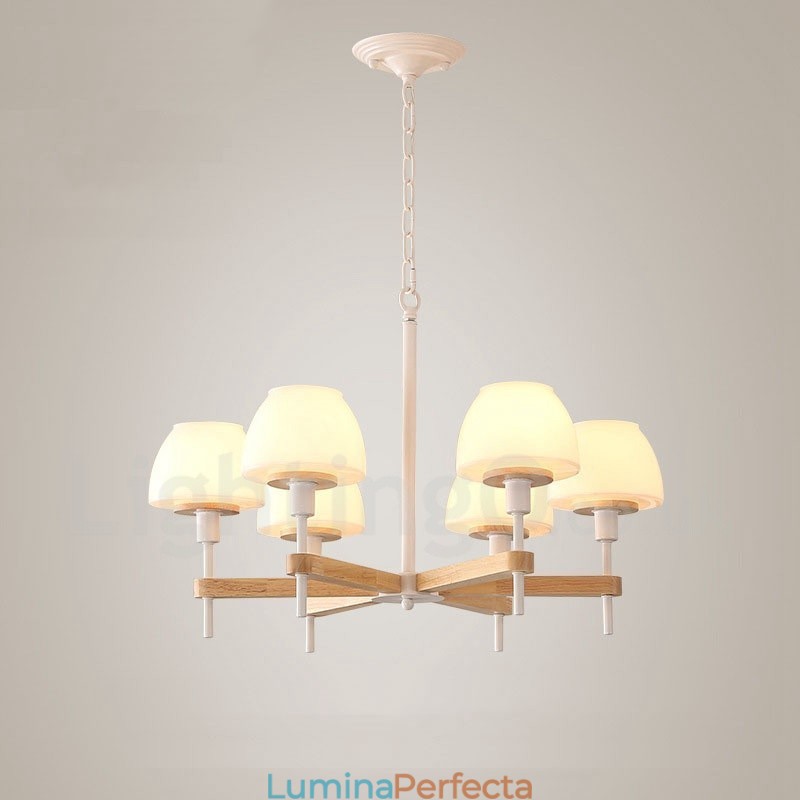 6 lumini 8 lumini multi culori din lemn de macaron pandantiv cu nuante de sticla candelabru stil nordic