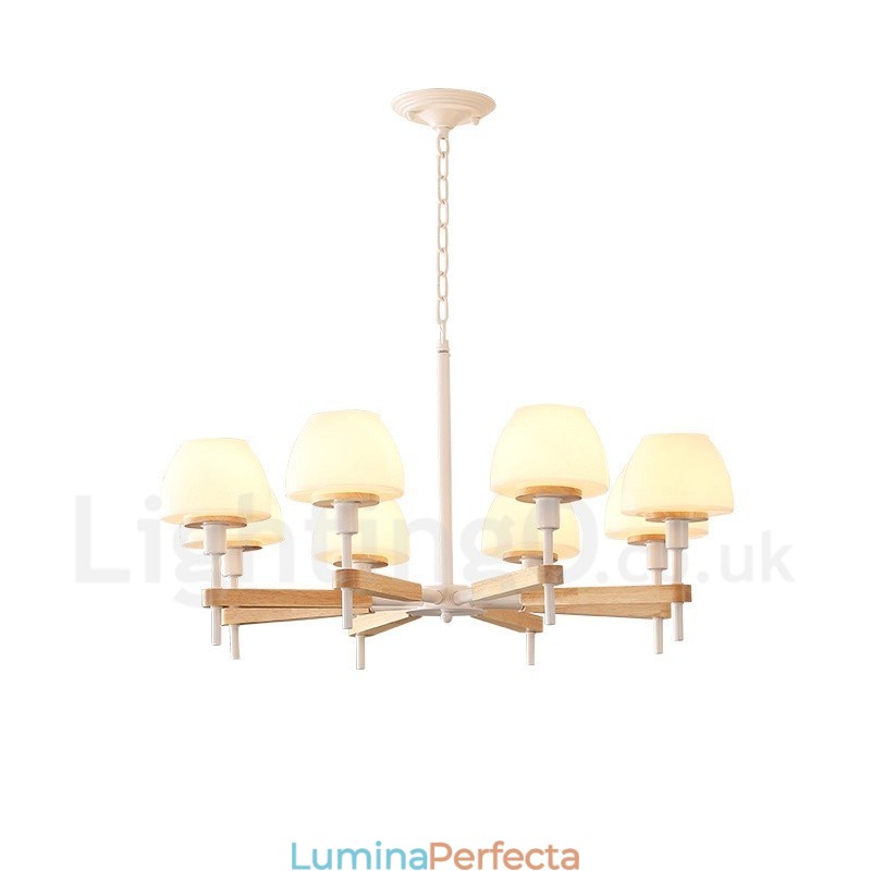 6 lumini 8 lumini multi culori din lemn de macaron pandantiv cu nuante de sticla candelabru stil nordic