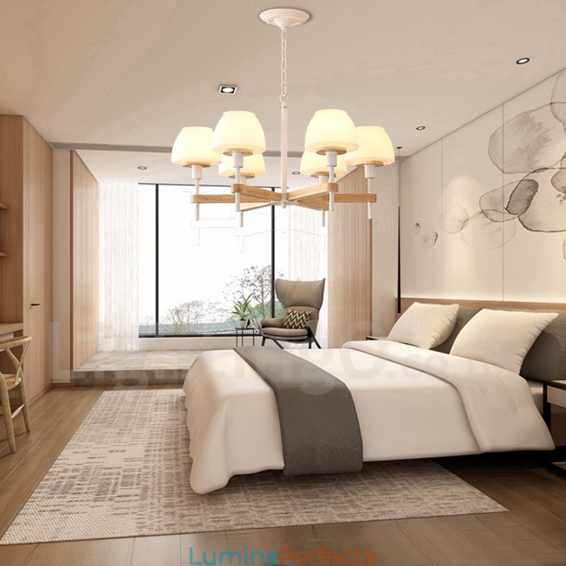 6 lumini 8 lumini multi culori din lemn de macaron pandantiv cu nuante de sticla candelabru stil nordic