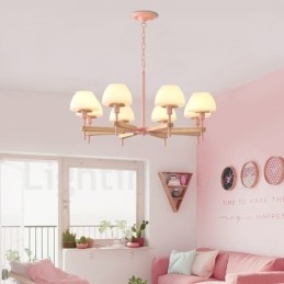 6 lumini 8 lumini multi culori din lemn de macaron pandantiv cu nuante de sticla candelabru stil nordic