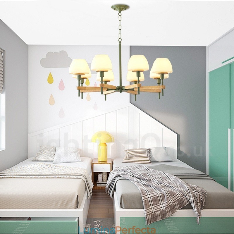6 lumini 8 lumini multi culori din lemn de macaron pandantiv cu nuante de sticla candelabru stil nordic