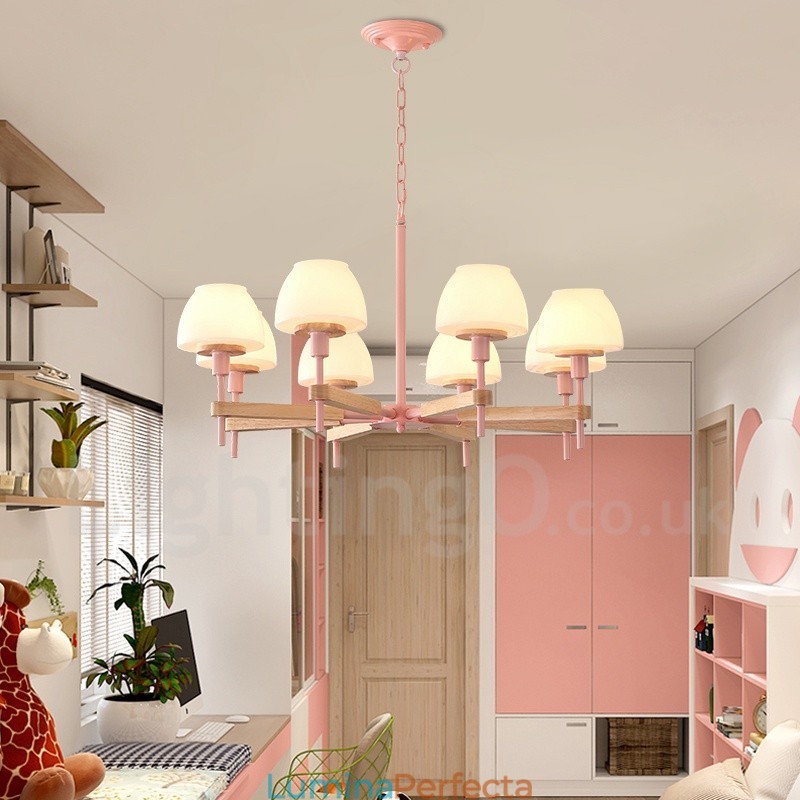 6 lumini 8 lumini multi culori din lemn de macaron pandantiv cu nuante de sticla candelabru stil nordic