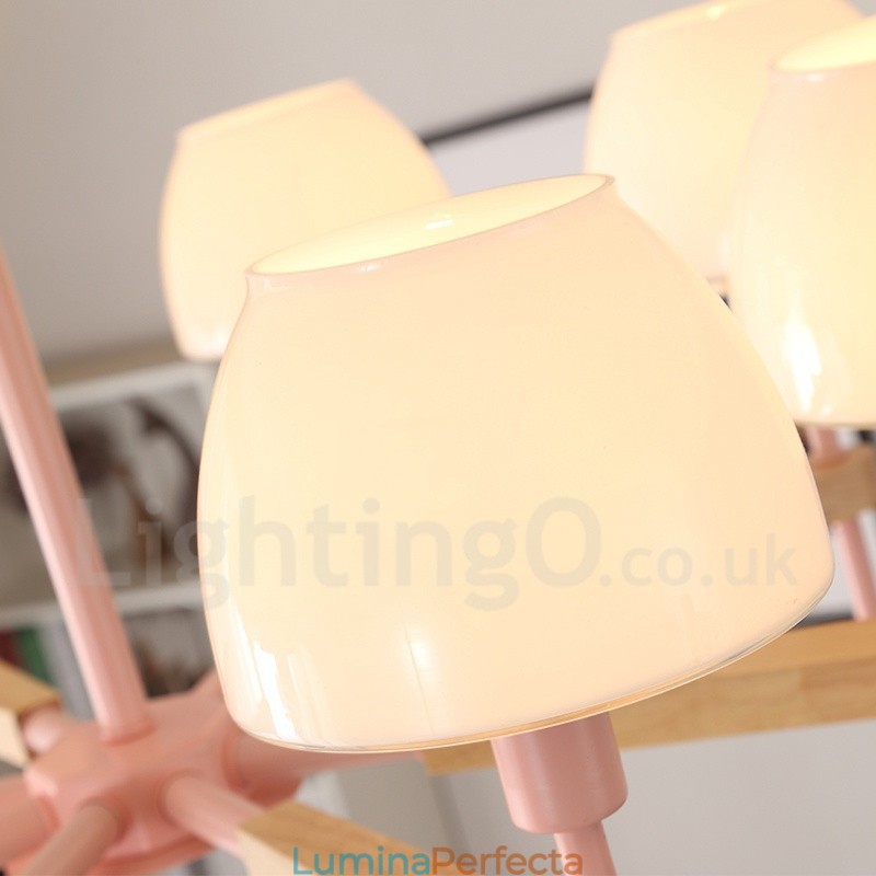 6 lumini 8 lumini multi culori din lemn de macaron pandantiv cu nuante de sticla candelabru stil nordic