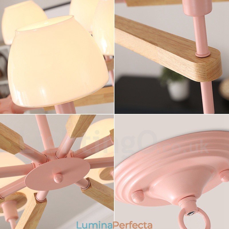 6 lumini 8 lumini multi culori din lemn de macaron pandantiv cu nuante de sticla candelabru stil nordic