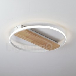 Plafoniera din lemn rotund alb cu intensitate reglabilă. Plafoniera ultrasubțire poate fi folosită și ca lampă de perete