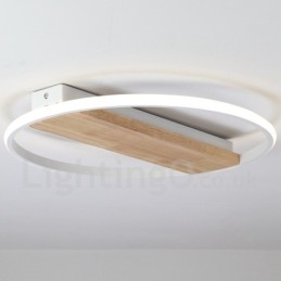 Plafoniera din lemn rotund alb cu intensitate reglabilă. Plafoniera ultrasubțire poate fi folosită și ca lampă de perete