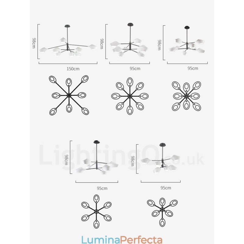 Candelabru din țeavă modern și contemporan cu nuanțe acrilice alb-negru
