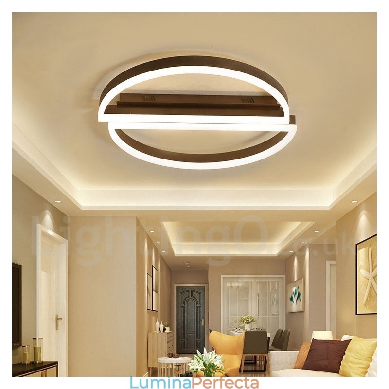 Plafoniera rotundă, modernă, contemporană, din aluminiu, cu montare încastrabilă, cu dimmer cu telecomandă, poate fi folosită și ca lampă de perete