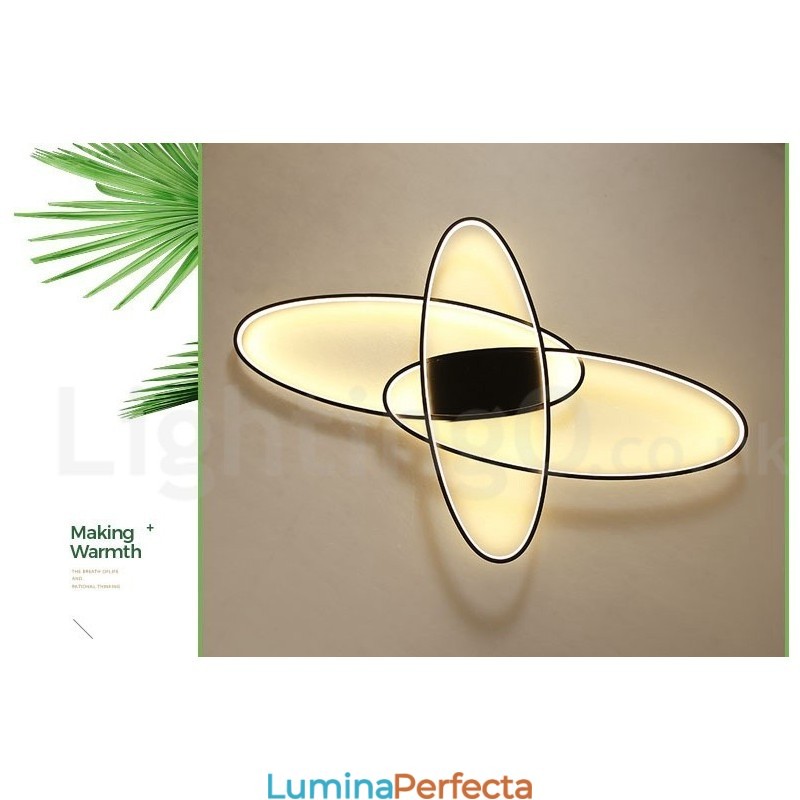 Plafoniera ovală, modernă, contemporană, din aluminiu, care poate fi reglată, lampă cu montare întinsă pentru camera de zi, dormitor, poate fi folosită și ca lampă de perete