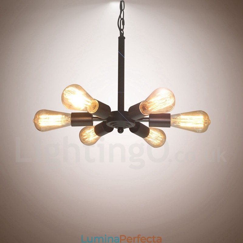 6 lumini rustice retro vintage negru cu pandantiv design