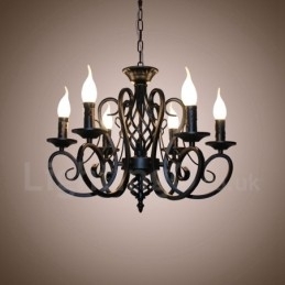 Candelabru cu pandantiv cu 6 lumini, rustic, retro, negru, alb