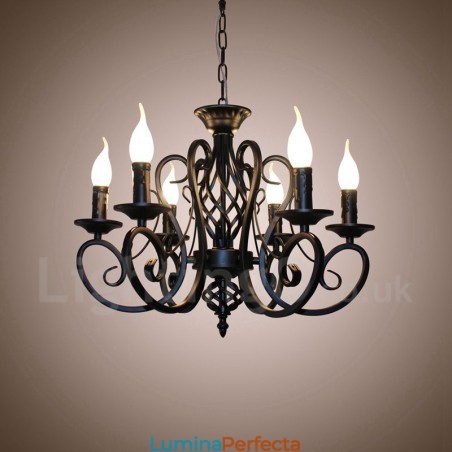 Candelabru cu pandantiv cu 6 lumini, rustic, retro, negru, alb Candelabru cu pandantiv cu 6 lumini, rustic, retro, negru, alb