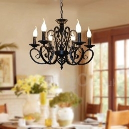 Candelabru cu pandantiv cu 6 lumini, rustic, retro, negru, alb