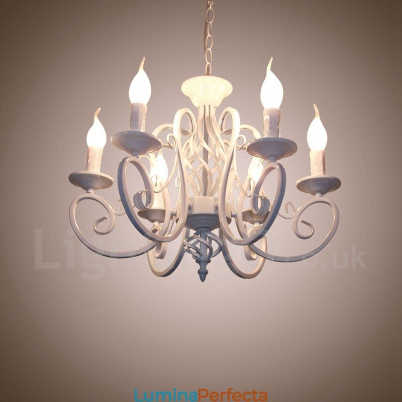 Candelabru cu pandantiv cu 6 lumini, rustic, retro, negru, alb