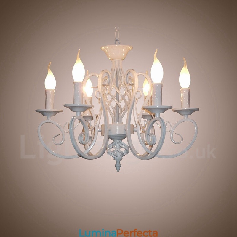 Candelabru cu pandantiv cu 6 lumini, rustic, retro, negru, alb