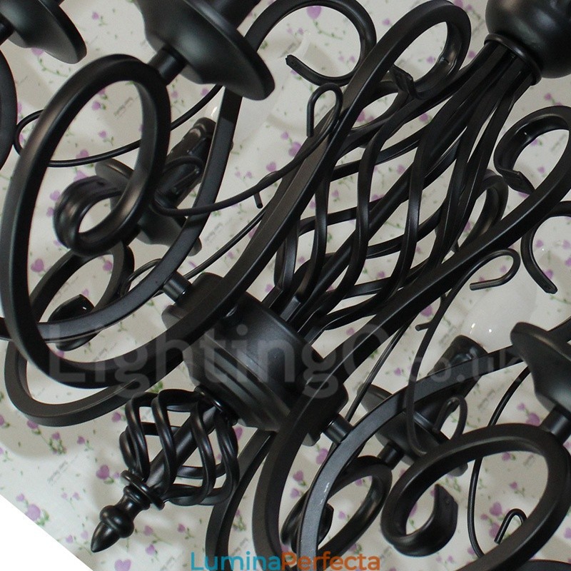 Candelabru cu pandantiv cu 6 lumini, rustic, retro, negru, alb