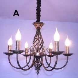 Candelabru cu pandantiv cu 6 lumini, rustic, retro, negru, alb