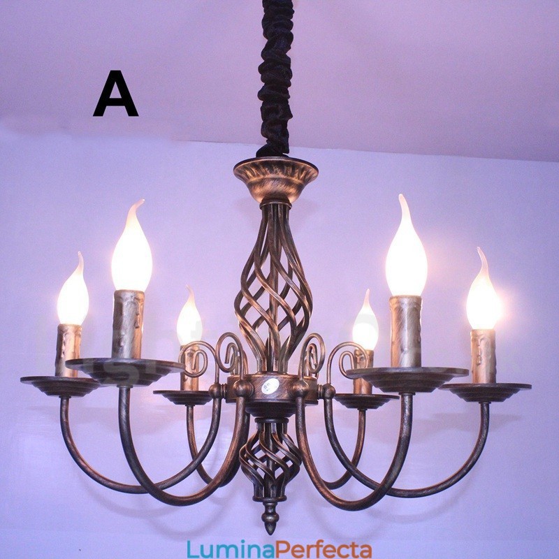 Candelabru cu pandantiv cu 6 lumini, rustic, retro, negru, alb