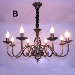 Candelabru cu pandantiv cu 6 lumini, rustic, retro, negru, alb