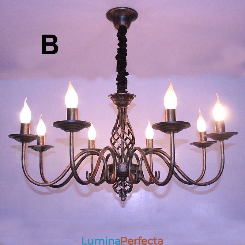 Candelabru cu pandantiv cu 6 lumini, rustic, retro, negru, alb