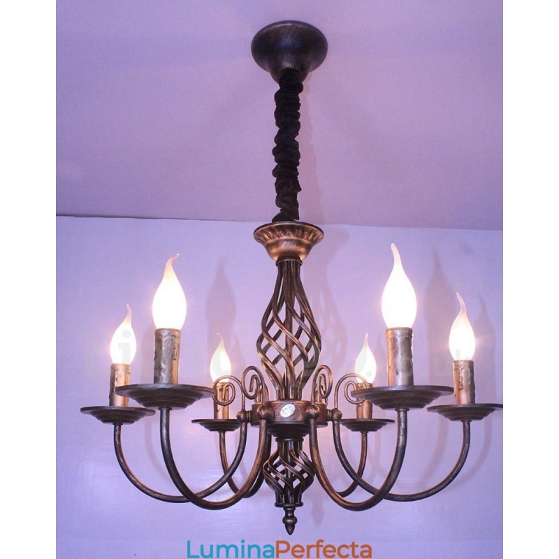 Candelabru cu pandantiv cu 6 lumini, rustic, retro, negru, alb