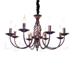 Candelabru cu pandantiv cu 6 lumini, rustic, retro, negru, alb