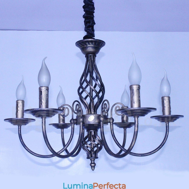 Candelabru cu pandantiv cu 6 lumini, rustic, retro, negru, alb