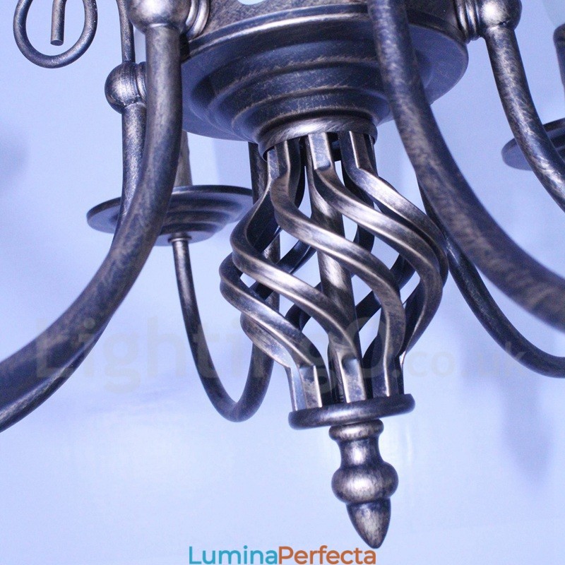 Candelabru cu pandantiv cu 6 lumini, rustic, retro, negru, alb