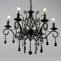 Candelabru cu pandantiv cu 6 lumini, cristal, rustic, retro, negru, alb, albastru