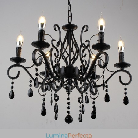 Candelabru cu pandantiv cu 6 lumini, cristal, rustic, retro, negru, alb, albastru Candelabru cu pandantiv cu 6 lumini, cristal, rustic, retro, negru, alb, albastru