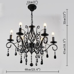 Candelabru cu pandantiv cu 6 lumini, cristal, rustic, retro, negru, alb, albastru