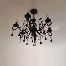 Candelabru cu pandantiv cu 6 lumini, cristal, rustic, retro, negru, alb, albastru