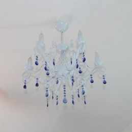 Candelabru cu pandantiv cu 6 lumini, cristal, rustic, retro, negru, alb, albastru