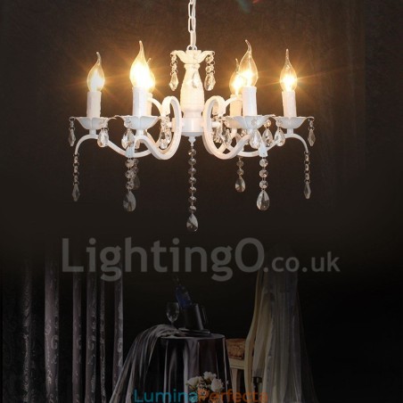 Candelabru cu pandantiv alb, rustic, retro, vintage, cu 6 lumini din cristal Candelabru cu pandantiv alb, rustic, retro, vintage, cu 6 lumini din cristal