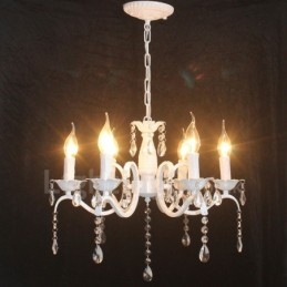 Candelabru cu pandantiv alb, rustic, retro, vintage, cu 6 lumini din cristal