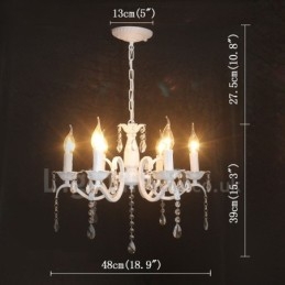 Candelabru cu pandantiv alb, rustic, retro, vintage, cu 6 lumini din cristal