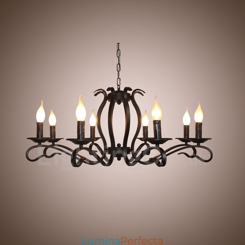 Candelabru cu pandantiv cu 8 lumini, rustic, retro, vintage, negru