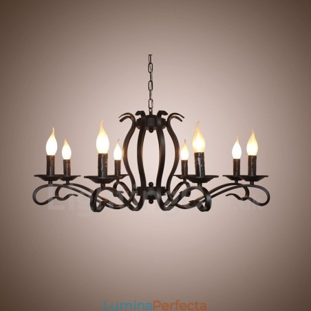 Candelabru cu pandantiv cu 8 lumini, rustic, retro, vintage, negru Candelabru cu pandantiv cu 8 lumini, rustic, retro, vintage, negru