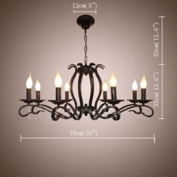 Candelabru cu pandantiv cu 8 lumini, rustic, retro, vintage, negru