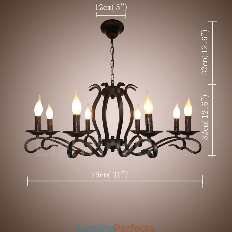 Candelabru cu pandantiv cu 8 lumini, rustic, retro, vintage, negru
