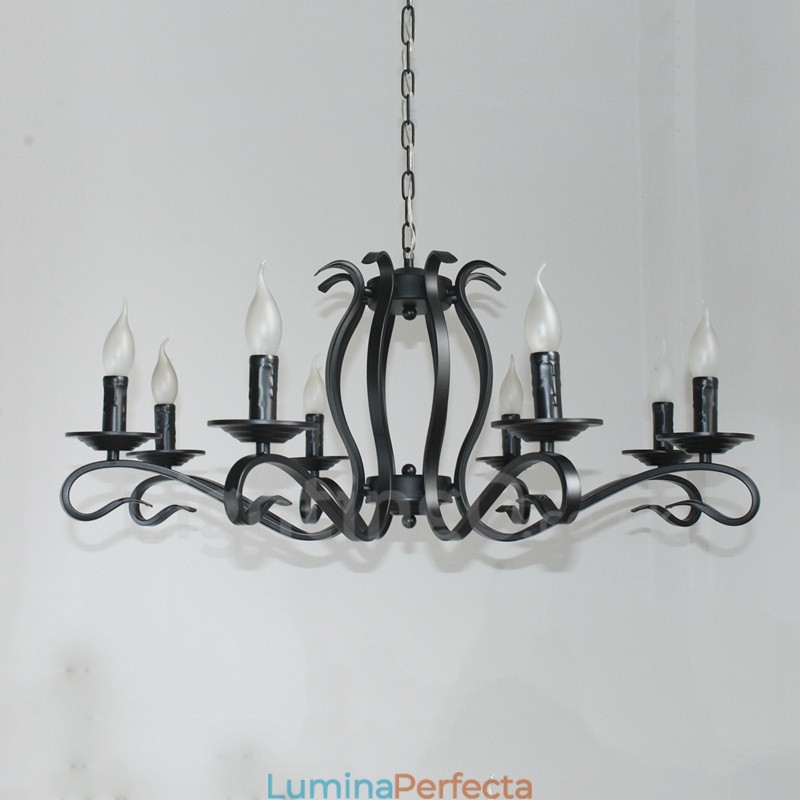 Candelabru cu pandantiv cu 8 lumini, rustic, retro, vintage, negru