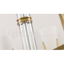 Candelabru cu pandantiv din alamă, retro, vintage, cu abajururi de sticlă