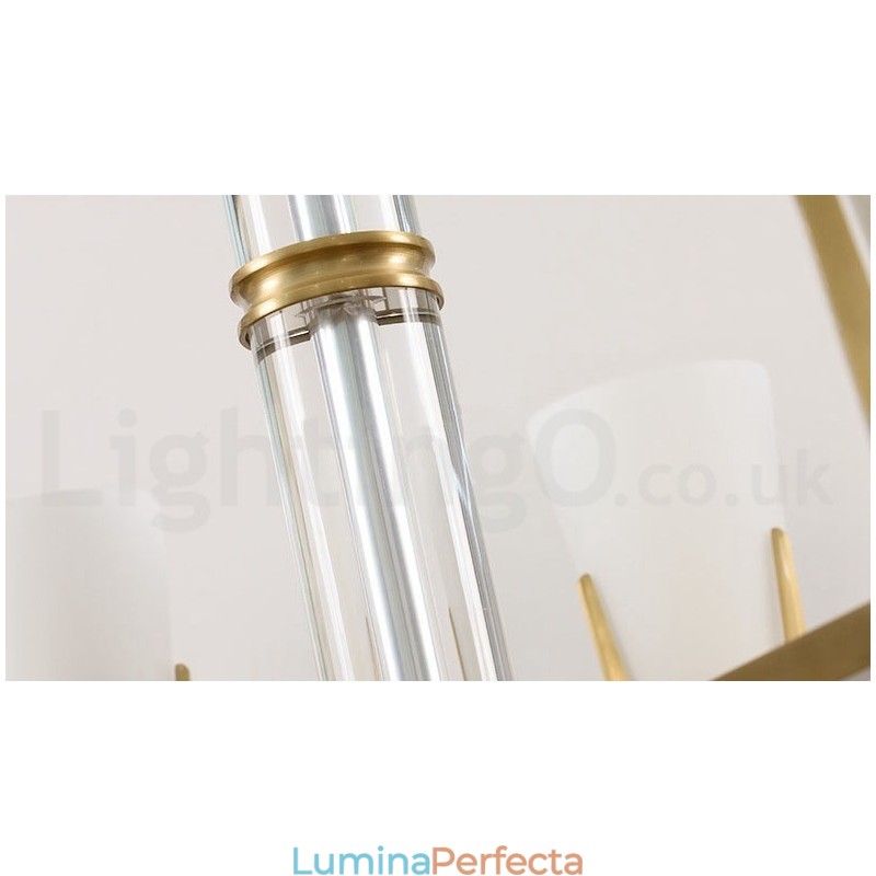 Candelabru cu pandantiv din alamă, retro, vintage, cu abajururi de sticlă