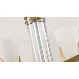 Candelabru cu pandantiv din alamă, retro, vintage, cu abajururi de sticlă